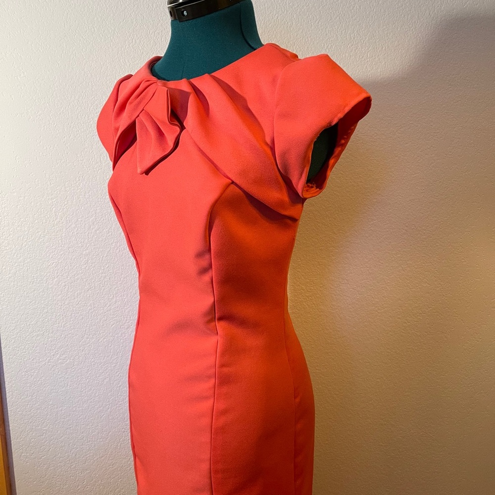 Salmon Pink Bodycon Dress w/ Statement Neckline